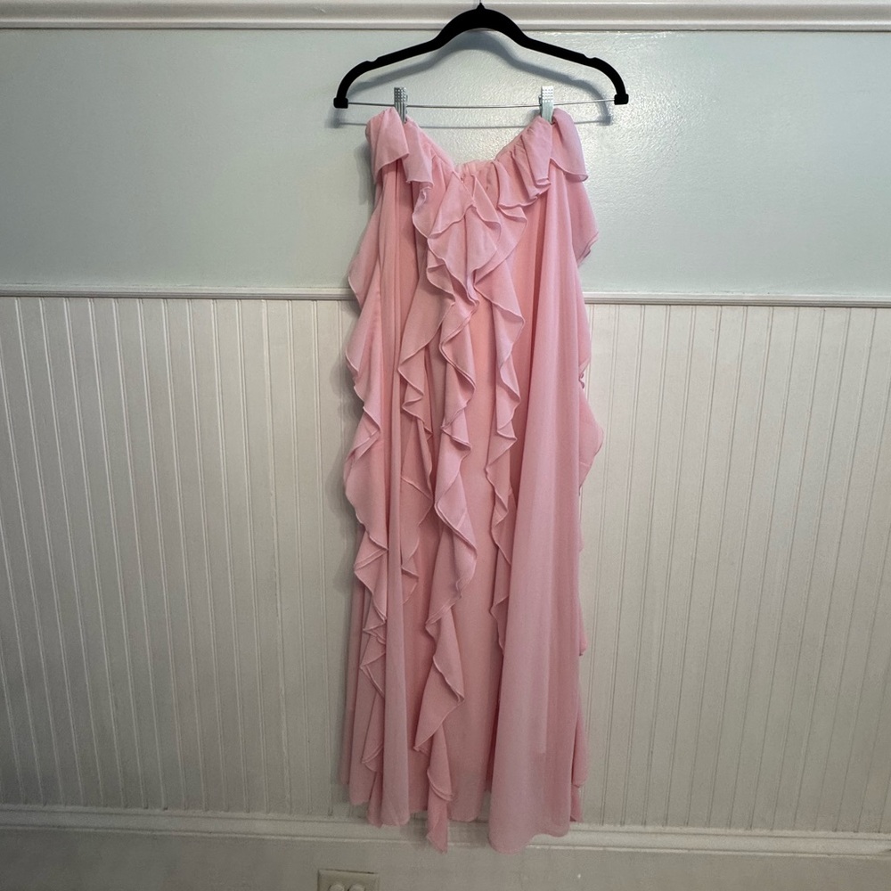 Lucy in the Sky Pink Chiffon Maxi Size Medium Baby Shower Dress Backless Flower - Picture 5 of 7